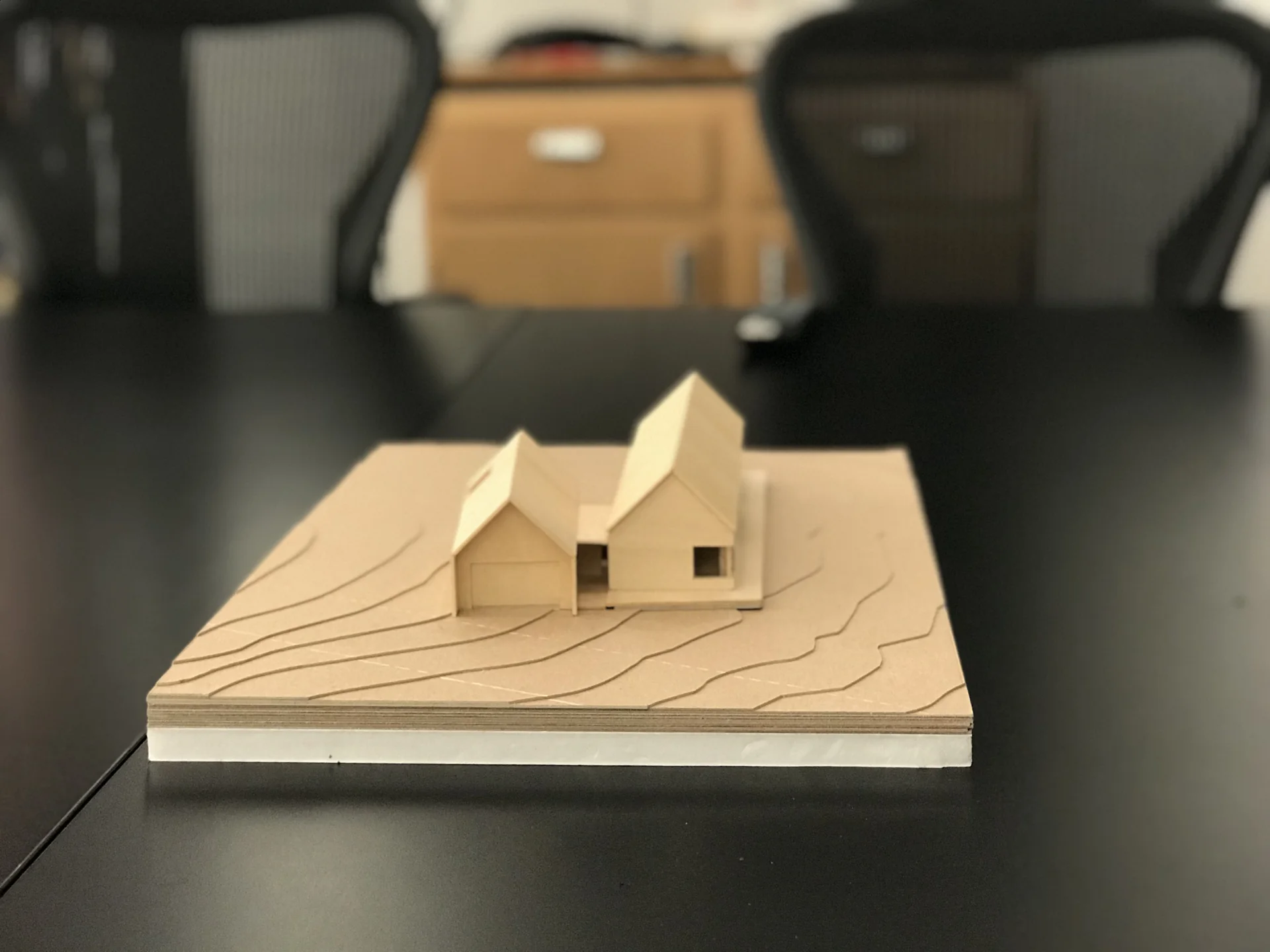 Physical model testing the arrangement of the main volumes.