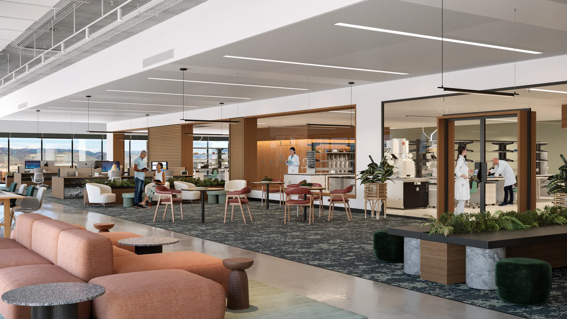 Interior rendering of a collaborative workplace.