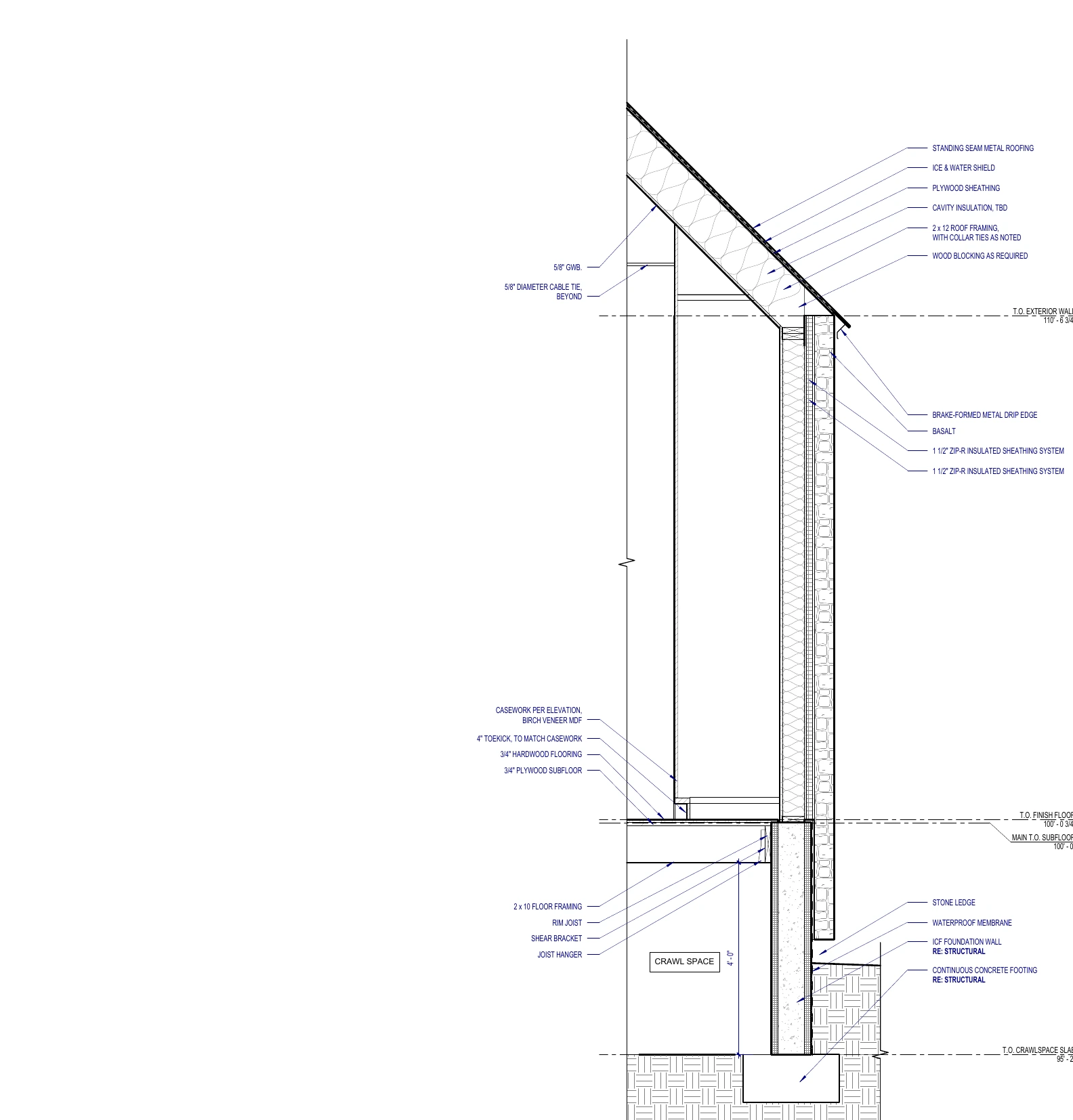 Wall sections exploring stone, structure, and window assemblies.