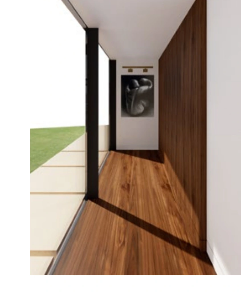 Full-height glazing transforms the hall’s connection to the garden.