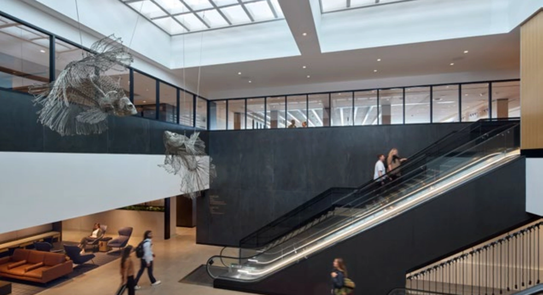 The multi-level atrium connects the lounge spaces.