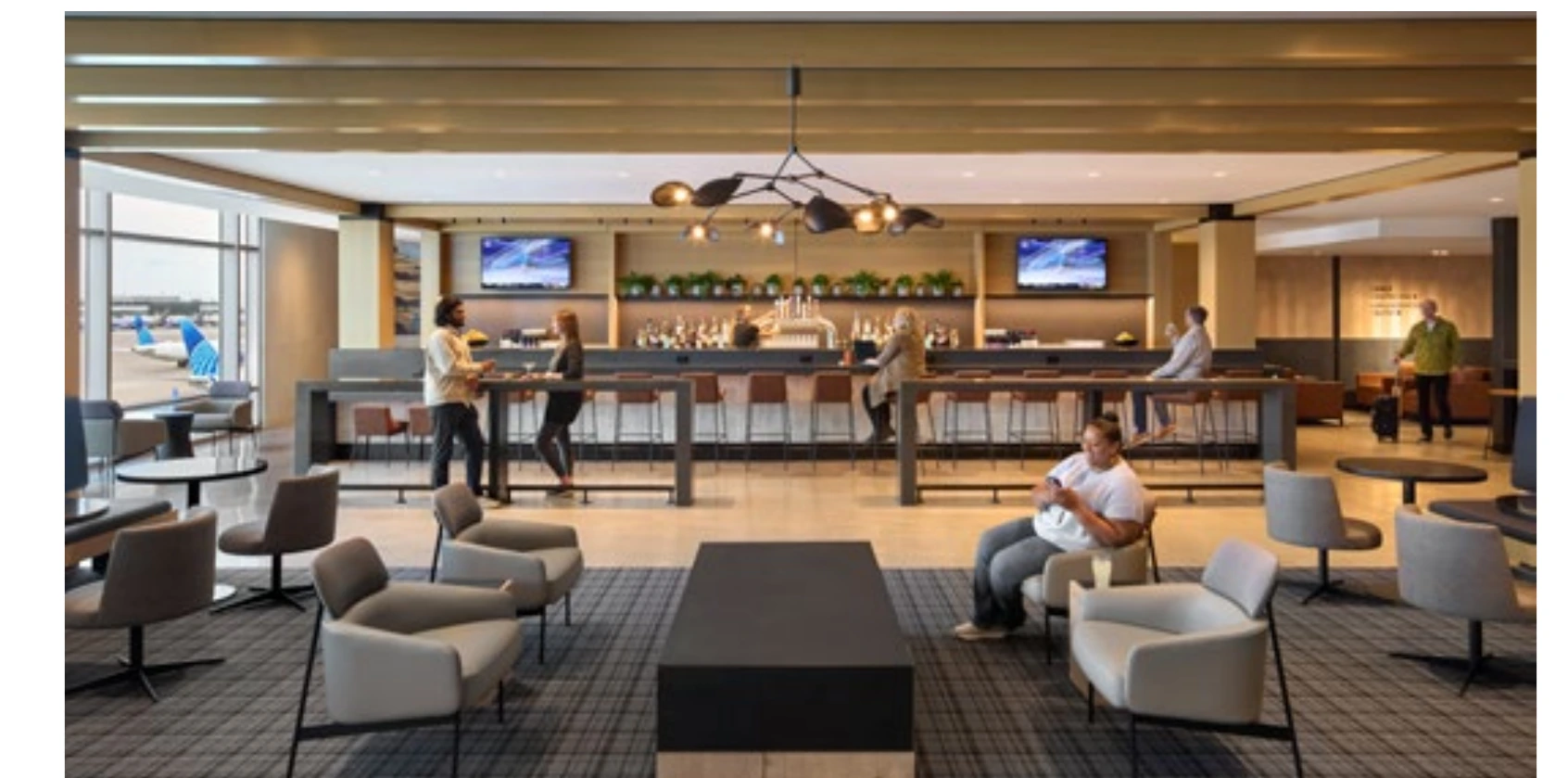 Regional materials create a warm setting for travelers.