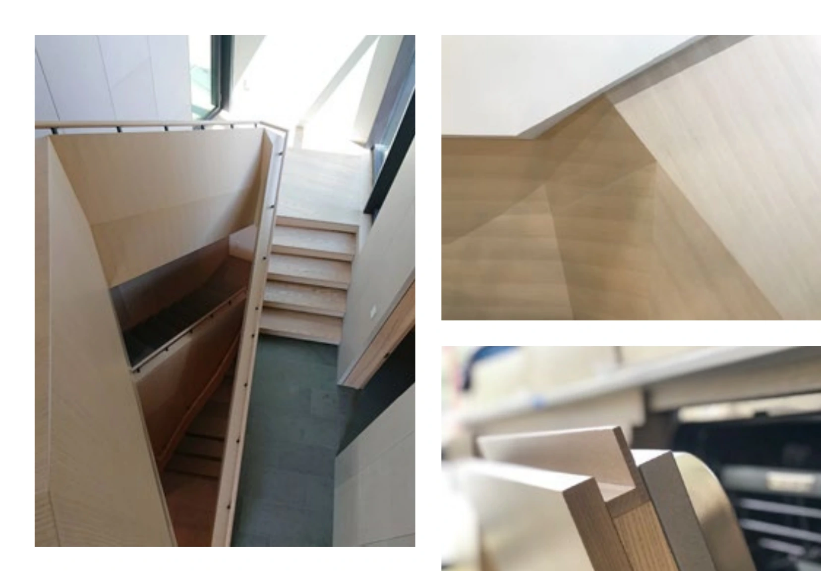 Folding carried into the ash ceiling and stair details.